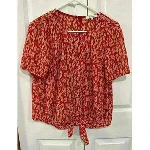 Madewell Sz Medium Crinkled Button Back Tie Front Floral Blouse Top